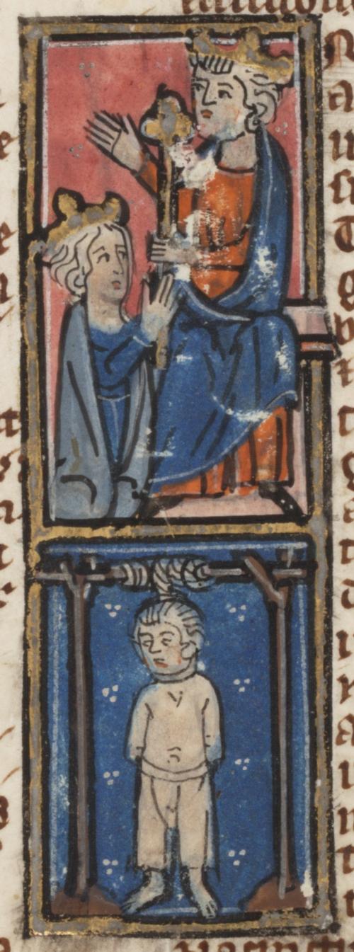 Esther being crowned; Haman being hanged